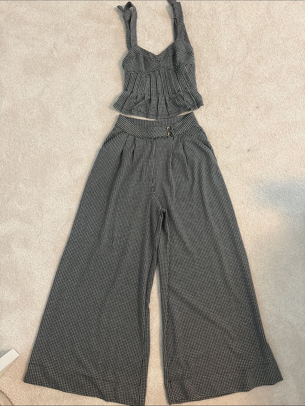 Free People Black & White Gingham Wide-Leg Pants & Tank Set Sixe XS